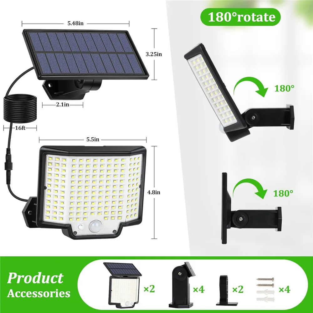 Lampe Solaire d'Extérieur 172LED - Étanche avec Détecteur de Mouvement et Télécommande