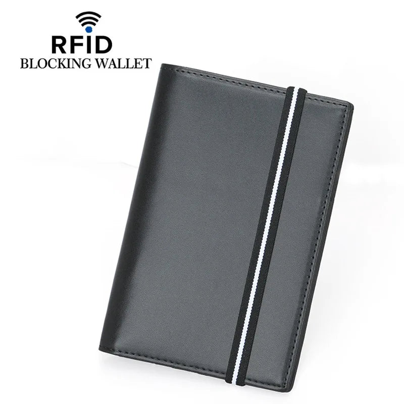 Porte-Passeport RFID en Cuir Véritable & Bande Élastique – Rangements Cartes, Billets, Stylo et Cartes SIM
