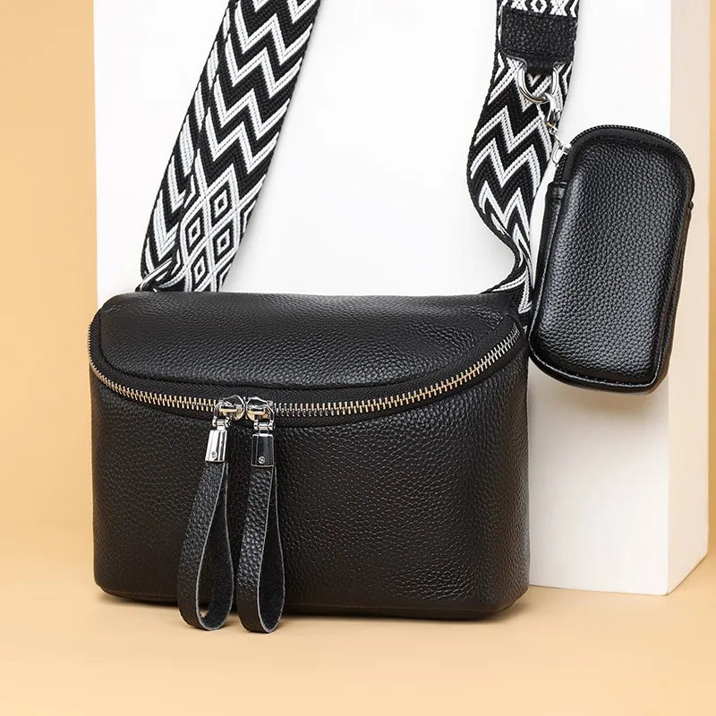Sac Bandoulière Femme en Cuir Véritable + Mini Pochette