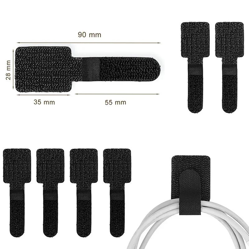 100x Attache de câble auto-adhésive - Scratch Réutilisable