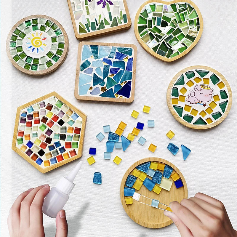 Kit Créatif Mosaïque pour Dessous de Verre – DIY avec Support en Bambou