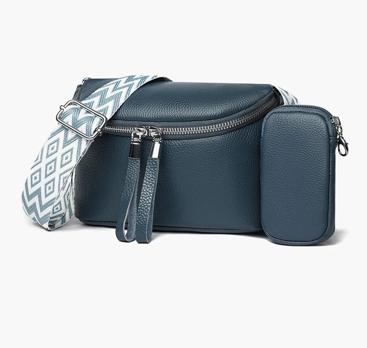 Sac Bandoulière Femme en Cuir Véritable + Mini Pochette