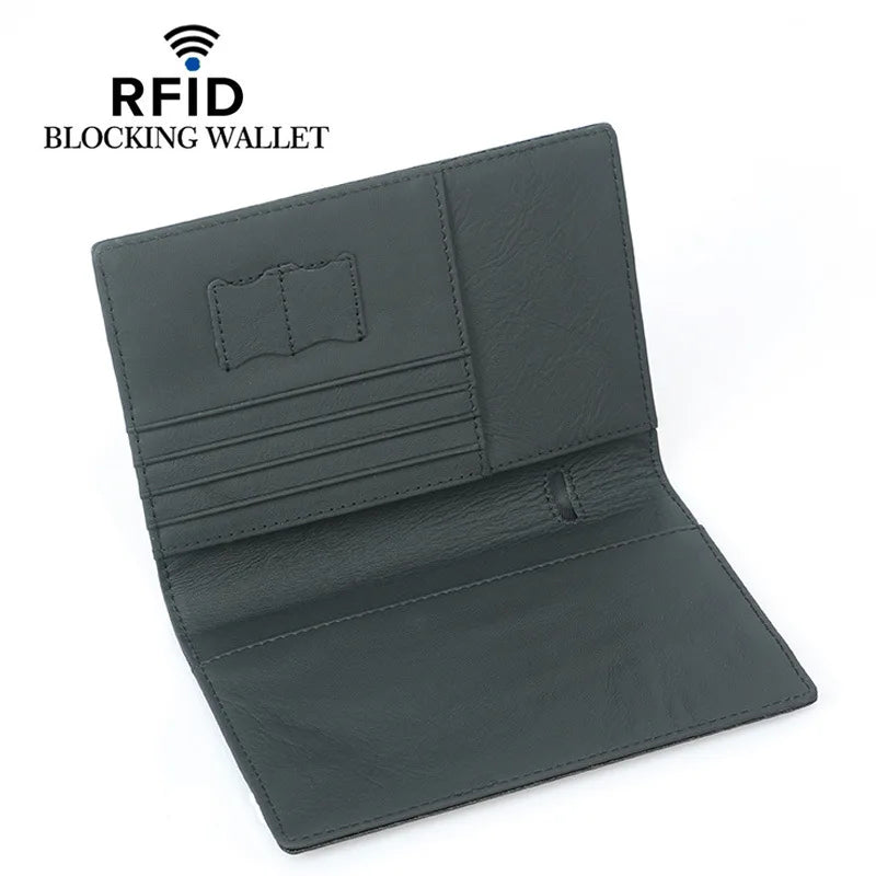 Porte-Passeport RFID en Cuir Véritable & Bande Élastique – Rangements Cartes, Billets, Stylo et Cartes SIM