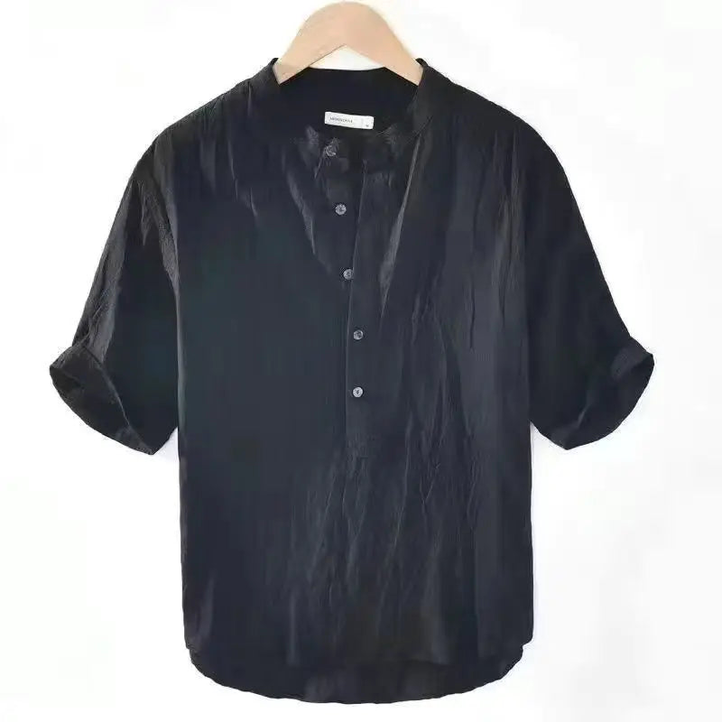 Chemise Henley Homme en Coton et Lin – Manches Courtes, Légère et Décontractée