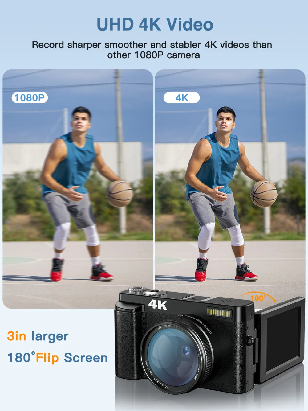 Appareil photo numérique 4K avec écran rabattable - Autofocus, Flash...