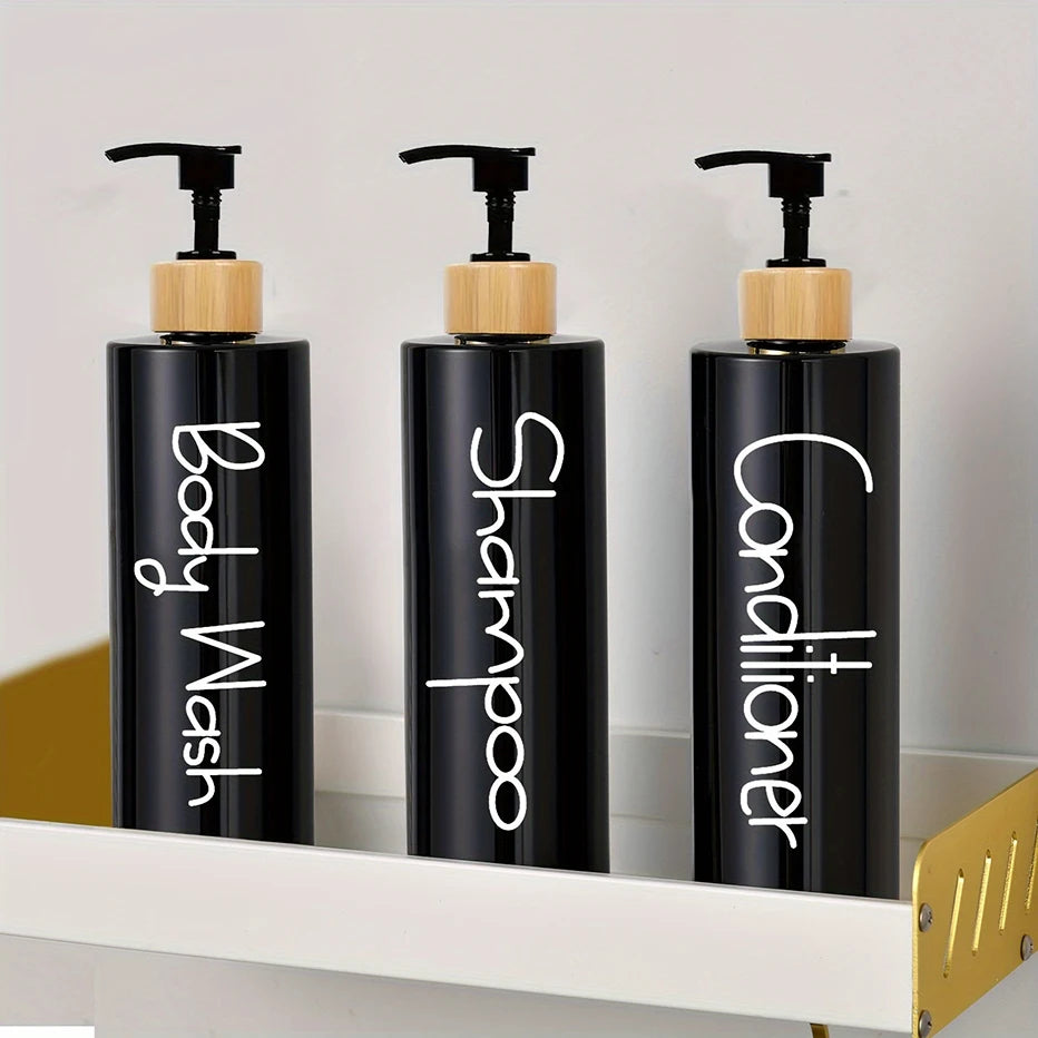 Lot 3 Flacons Pompe Rechargeables Salle de Bain — Shampoing, Gel Douche & Après-Shampooing