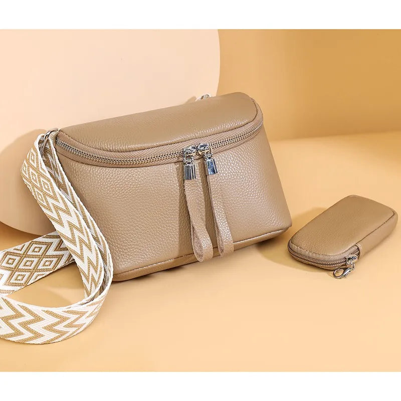 Sac Bandoulière Femme en Cuir Véritable + Mini Pochette