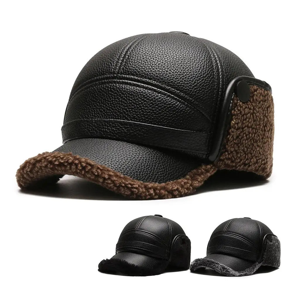 Casquette d’Hiver Homme Fourrée avec Cache-Oreilles – Effet Cuir, Imperméable & Coupe-Vent