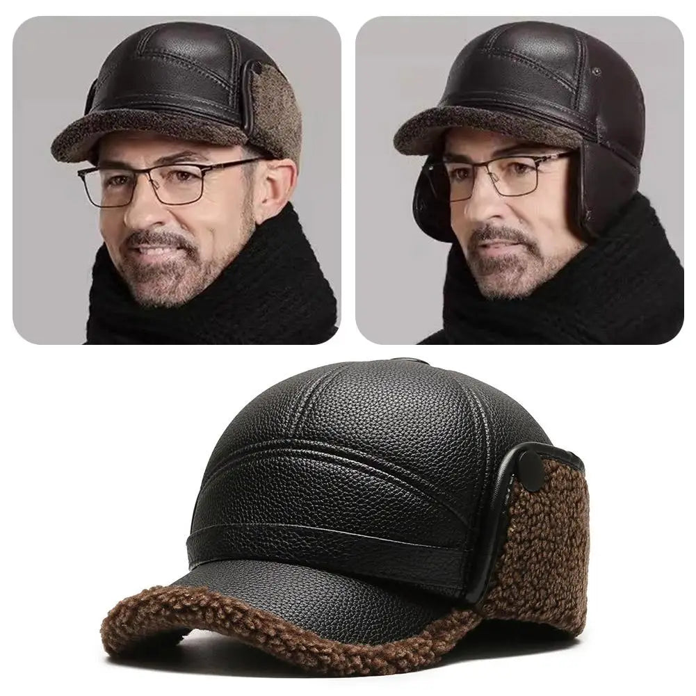 Casquette d’Hiver Homme Fourrée avec Cache-Oreilles – Effet Cuir, Imperméable & Coupe-Vent