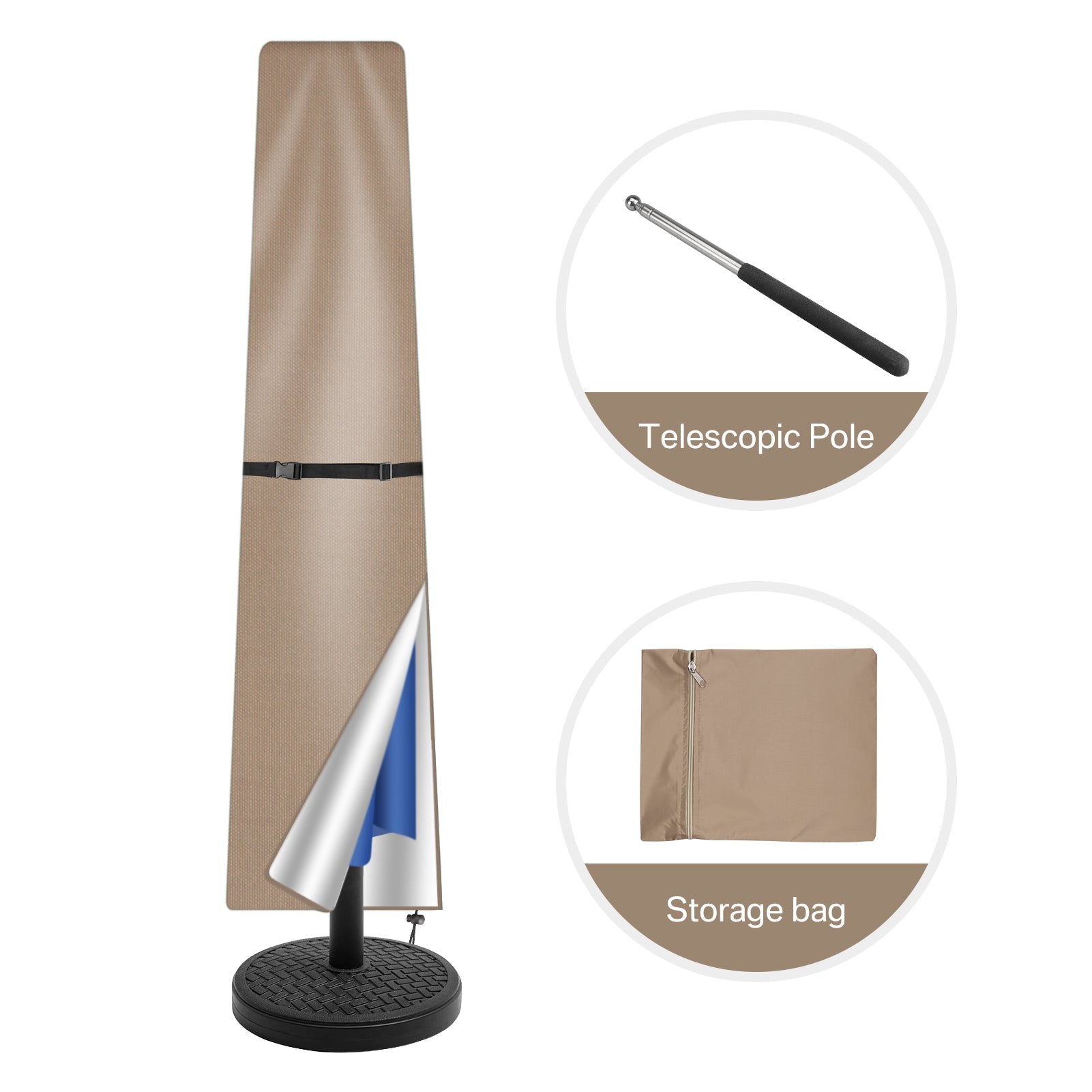 Housse de parasol droit 170cm / Beige,Housse de parasol droit 190 cm / Beige
