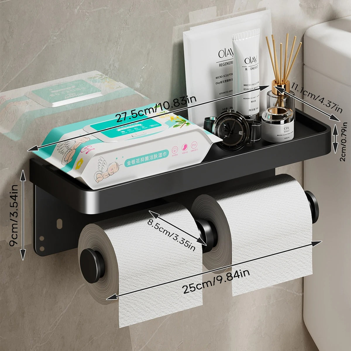 Porte-Papier Toilette avec Etagère de Rangement Intégrée