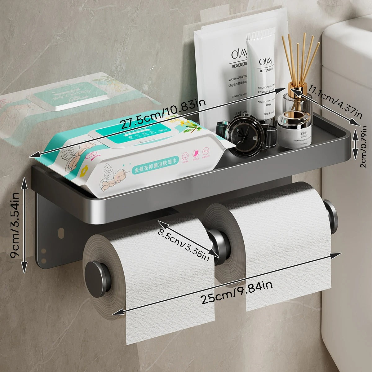 Porte-Papier Toilette avec Etagère de Rangement Intégrée