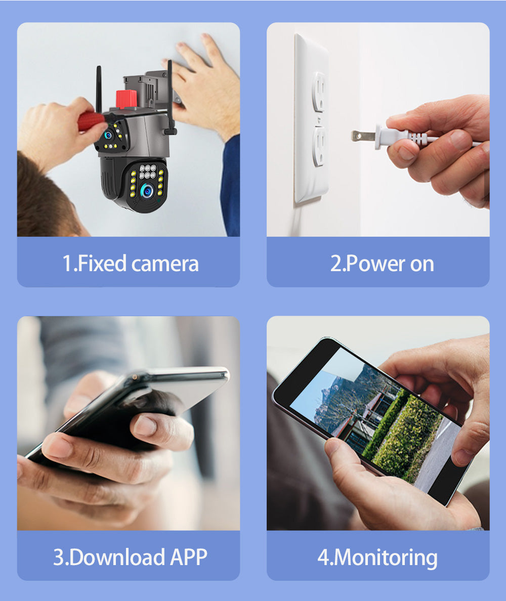 Caméra de Surveillance à double lentille avec vision nocturne et alarme