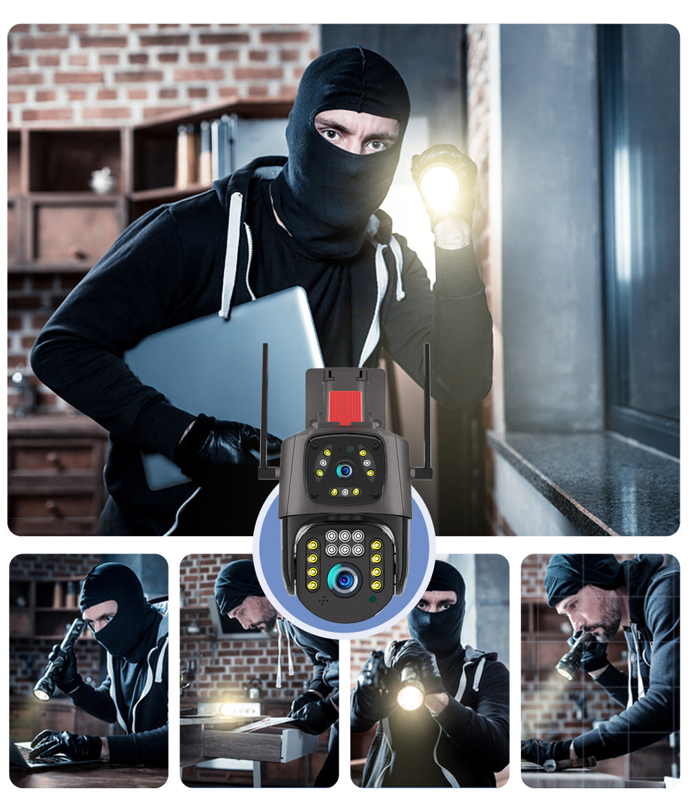 Caméra de Surveillance à double lentille avec vision nocturne et alarme