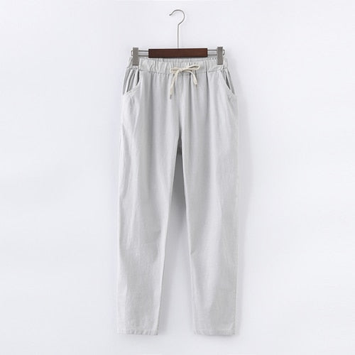 PANTALON EN COTON ET LIN POUR FEMME - TAILLE ÉLASTIQUE